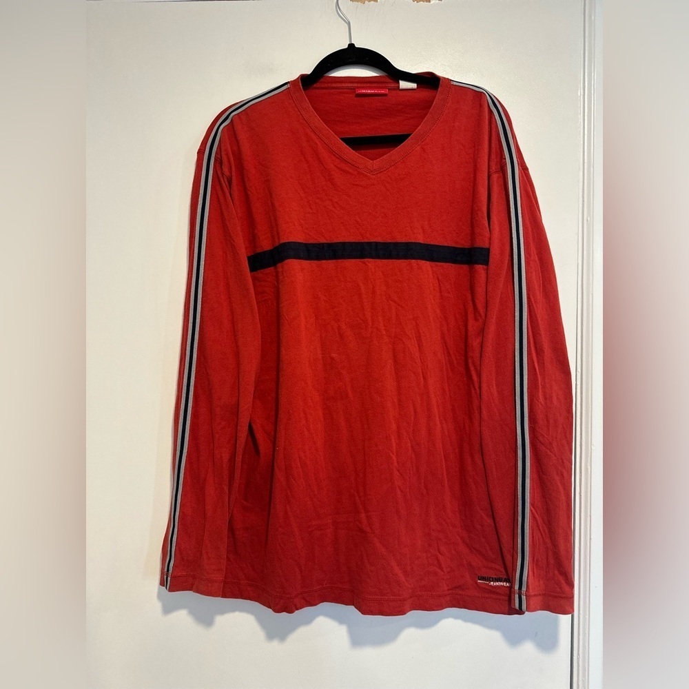 Vintage 90s Unionbay Sz: XL Red Striped Rugby Style Long Sleeve Casual Top.
